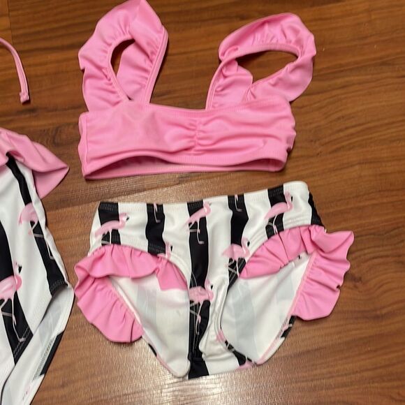 Mommy and me Striped & Flamingo Print Tie Side Bikini Swimsuits - Picture 5 of 16